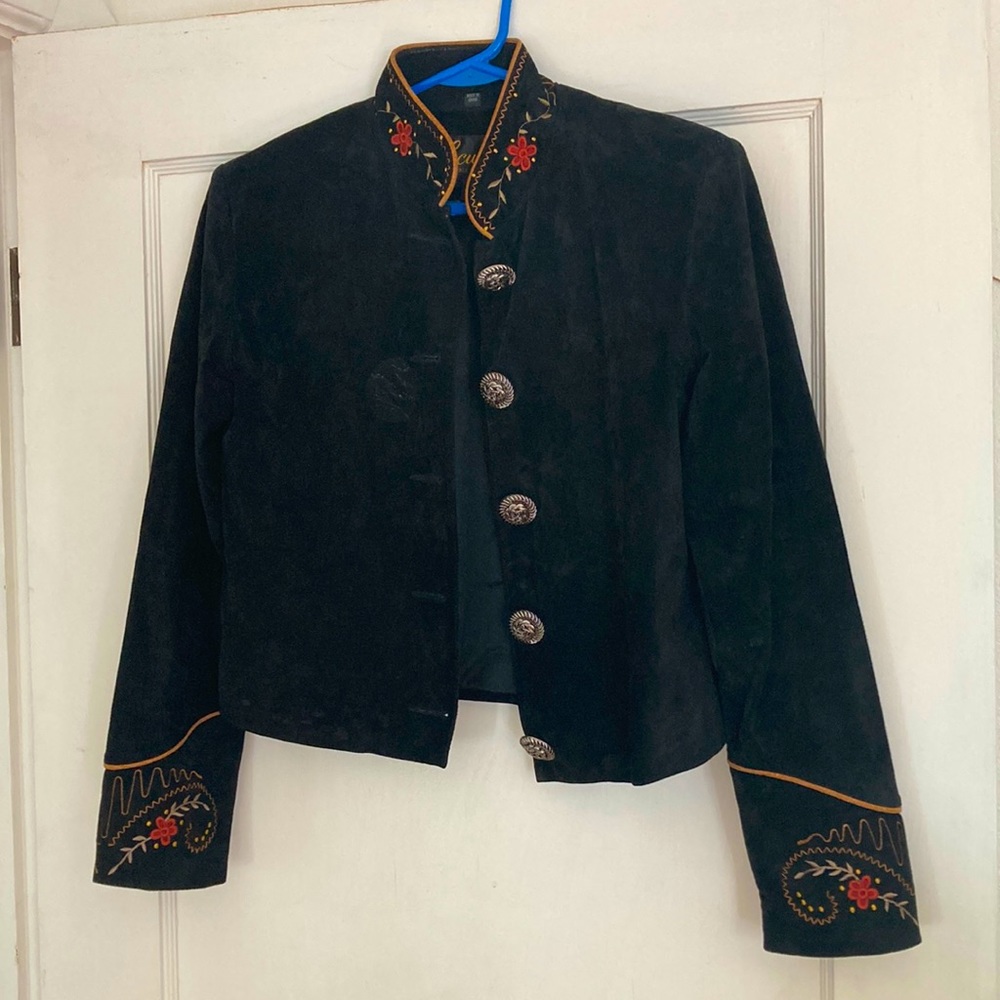 Scully Suede Leather Embroidered Bolero Jacket